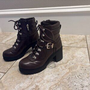 GUESS Size 6.5 Women's Brown Canaly Combat Boots Lug Sole Boots w/Zipper